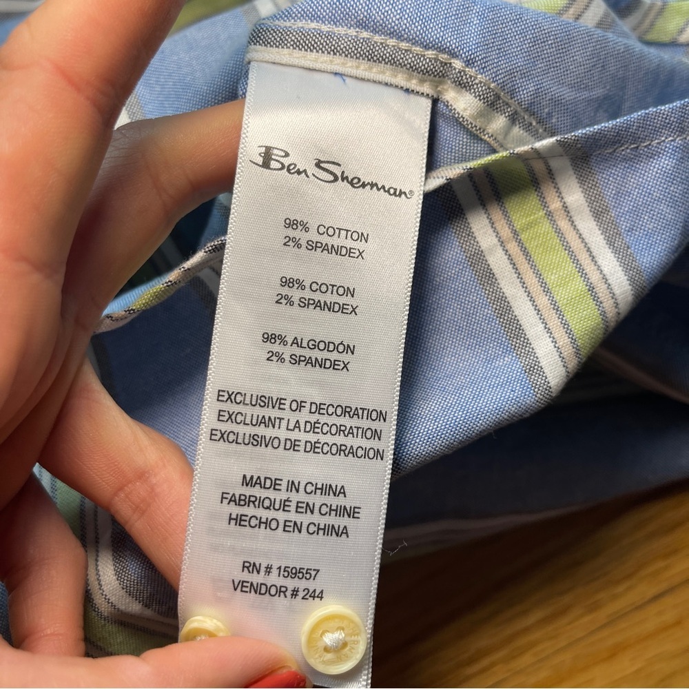 Ben Sherman Blue Green Striped Short Sleeve Button Down Shirt XL Stretch NWT - Picture 9 of 10